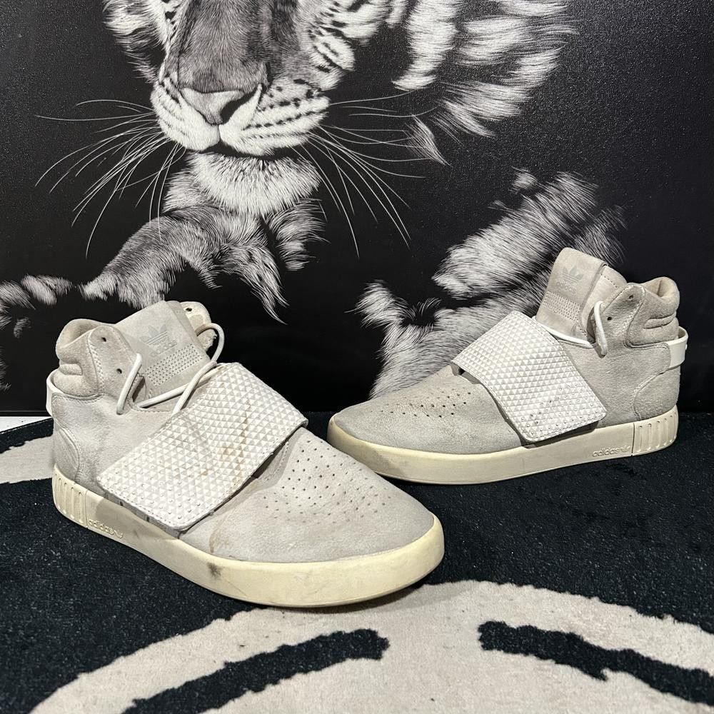 Adidas Tubular Invader Strap BB5038 Athletic Sneaker Mens 11 White Suede Leather